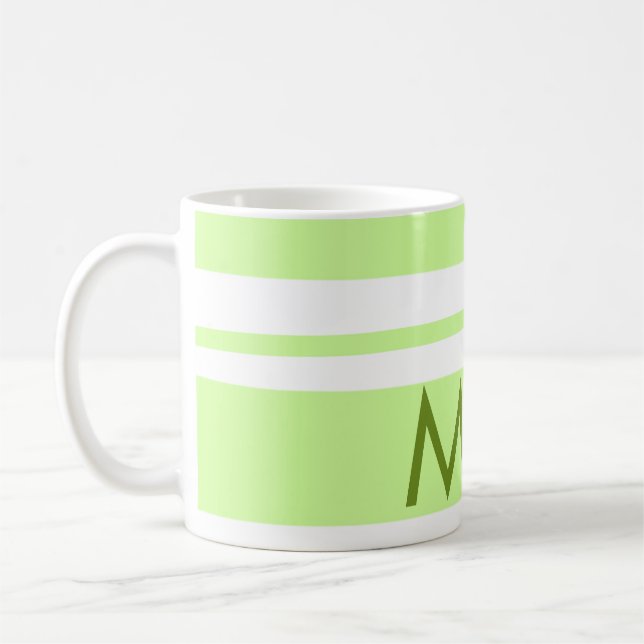 Neon grönt rand grekiska mönster brev monogram kaffemugg (Vänster)