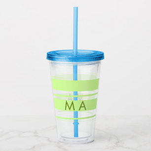 Neon grönt rand grekiska mönster brev monogram take away mugg
