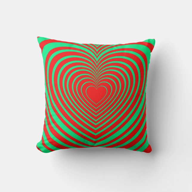 Neon Grönt Red Hypnotic Heart Kärlek Mönster Kudde (Framsida)