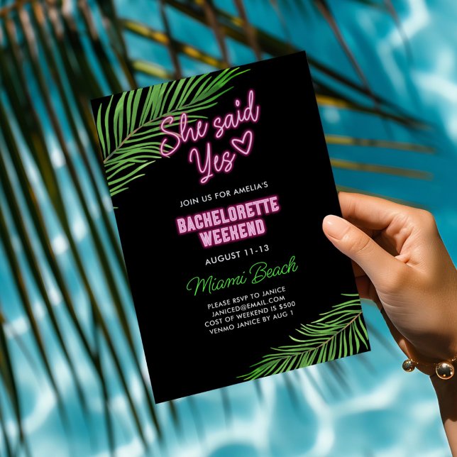 Neon Grönt & Rosa Tropical Bachelorette Helg Inbjudningar (Skapare uppladdad)
