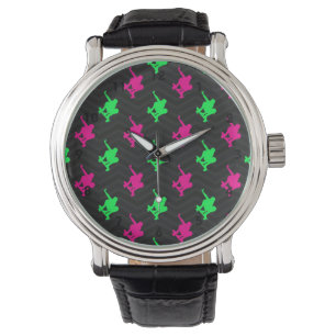 Neon Grönt, Shock rosa, Skater, svart Chevron Armbandsur