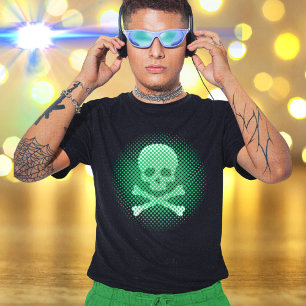 Neon Grönt Skull och Crossbone Gamer Gaming Coola T Shirt