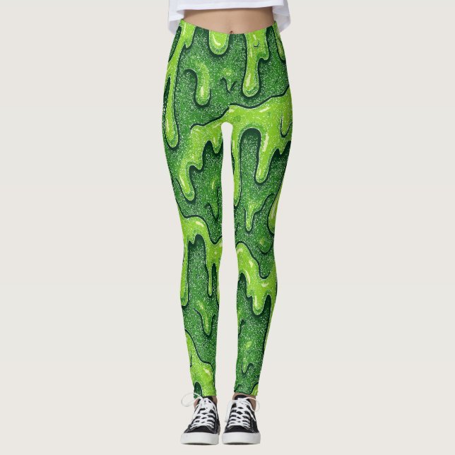 Neon Grönt Slime Drift Leggings (Framsida)