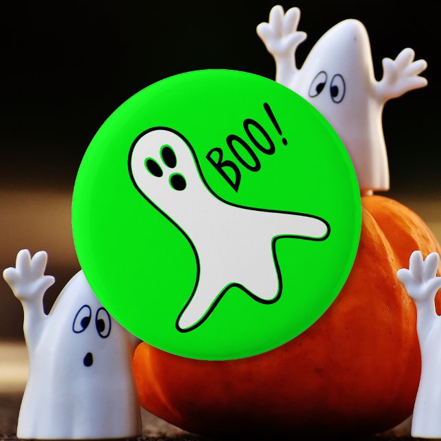 Neon Grönt Spooky Boo Ghost Kids Halloween Costume Knapp (Neon Green Spooky Boo Ghost Kids Halloween Costume Button)
