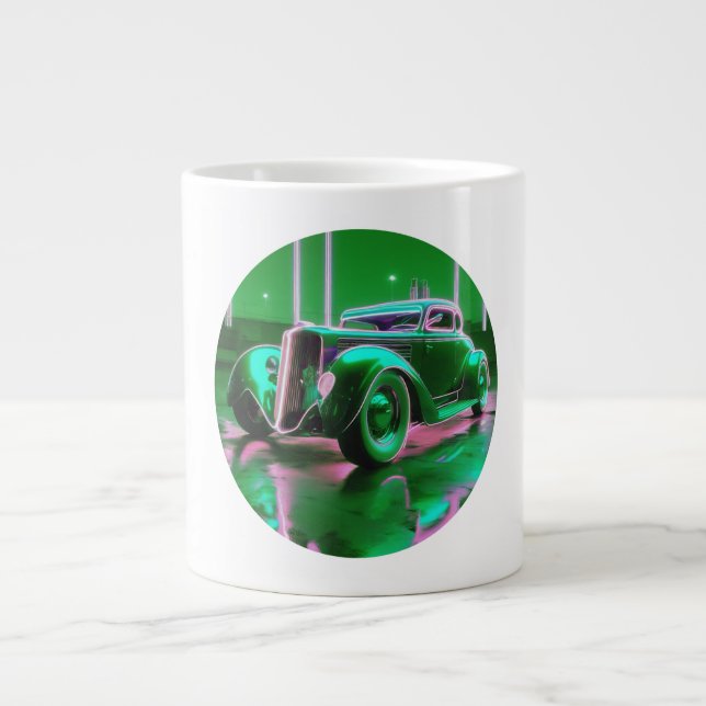 Neon Grönt Street Rod 1930 Jumbo Mugg (Framsidan)