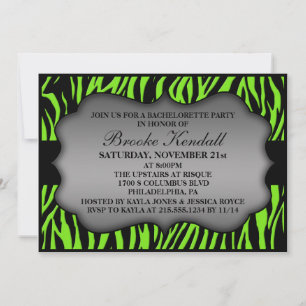 Neon Grönt Vild Night Zebra Bachelorette Party Inbjudningar