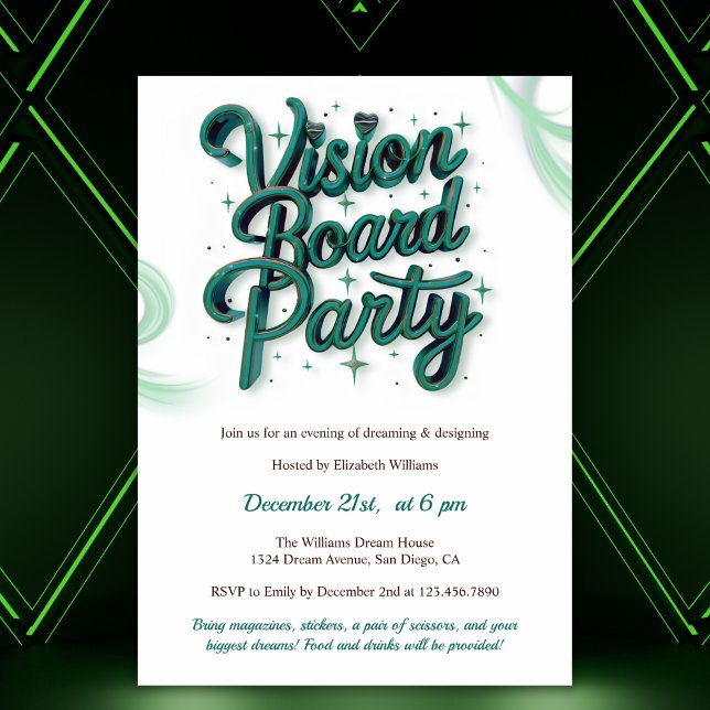 Neon Grönt Vision Board Manifestation Party Inbjudningar (Neon Green Vision Board Manifestation Party Invitation)