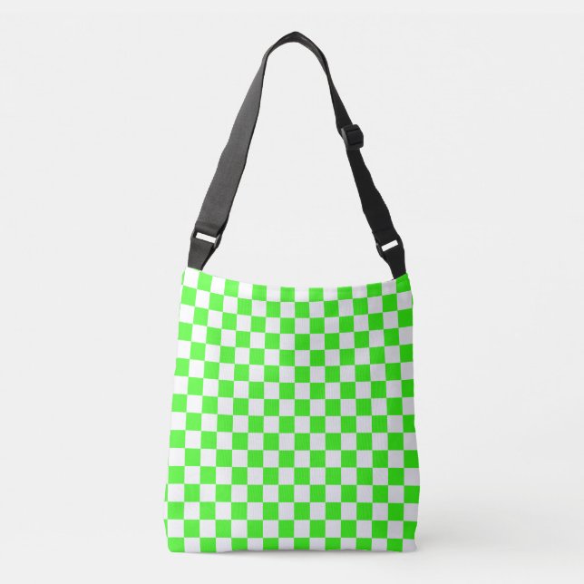 Neon Grönt White Checkerboard-Vintage Axelväska (Framsida)