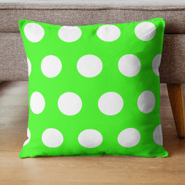 Neon Grönt White Large Polka dots Kudde