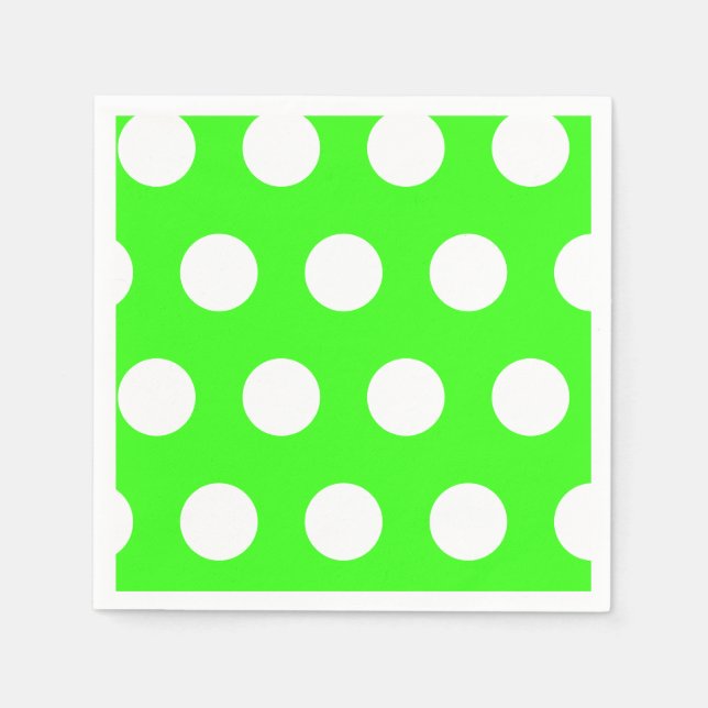 Neon Grönt White Large Polka dots Pappersservett (Framsidan)