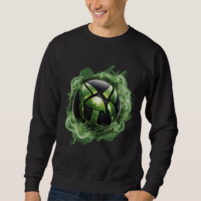 Neon Grönt Xbox Smoke: Exklusiv 8K T-Shirt Design Lång Ärmad Tröja (Framsida)