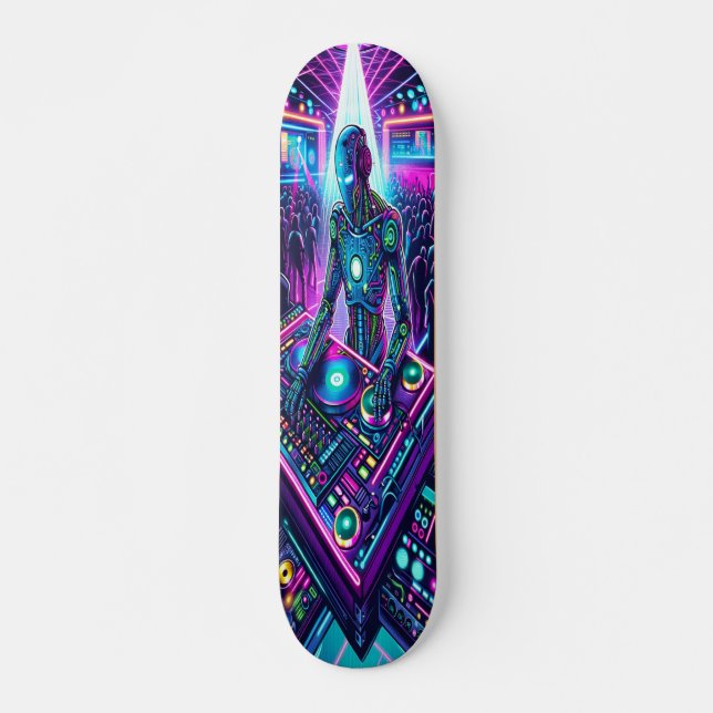 "Neon Groove: Cyber DJ Mini Skateboard Bräda 18,5 Cm (Framsida)