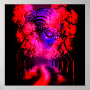 Neon-gudinna i förtrollad skog poster