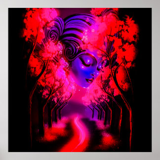 Neon-gudinna i förtrollad skog poster