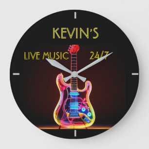 Neon Guitar Clock Stor Klocka