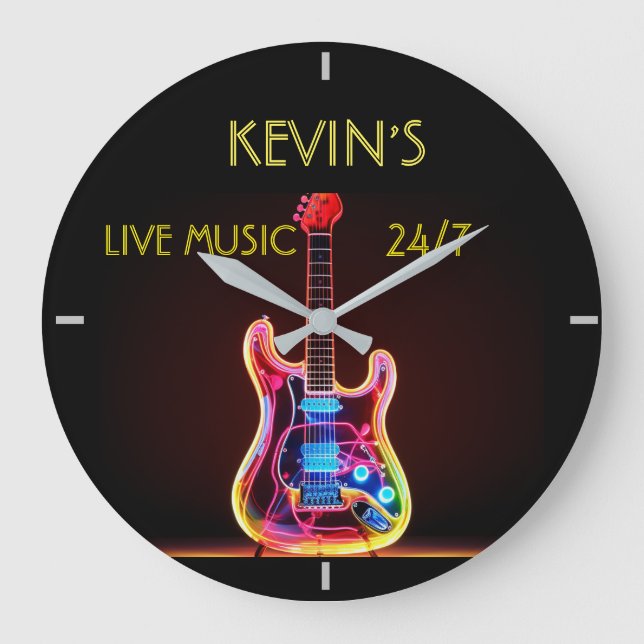 Neon Guitar Clock Stor Klocka (Framsida)