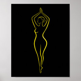 Neon Gul Kvinnlig Kropps Linjekonst Svart Minimali Poster