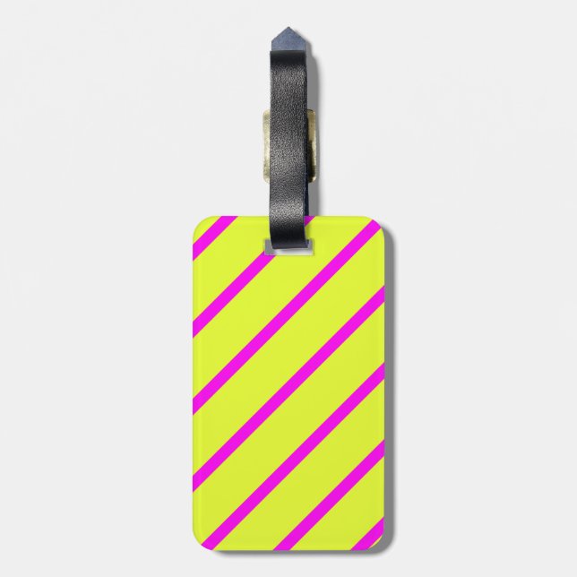 Neon gul och livlig rosa ränder bagagebricka (Baksidan Lodrät)