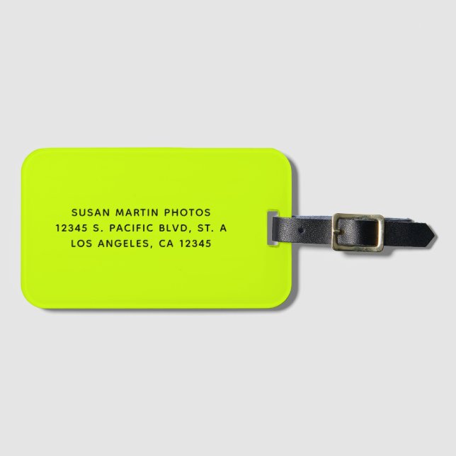Neon gul och svart modern minimalistisk bagagebricka (Framsida horisontal)