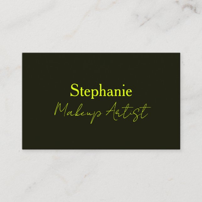 Neon Gul Svart Anpassad Skript Text Makeup Artist Visitkort (Framsida)