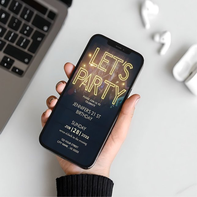 Neon Guld Light Digital Party e-inbjudan Inbjudningar (Neon Gold Light Digital Party e-invite Template)