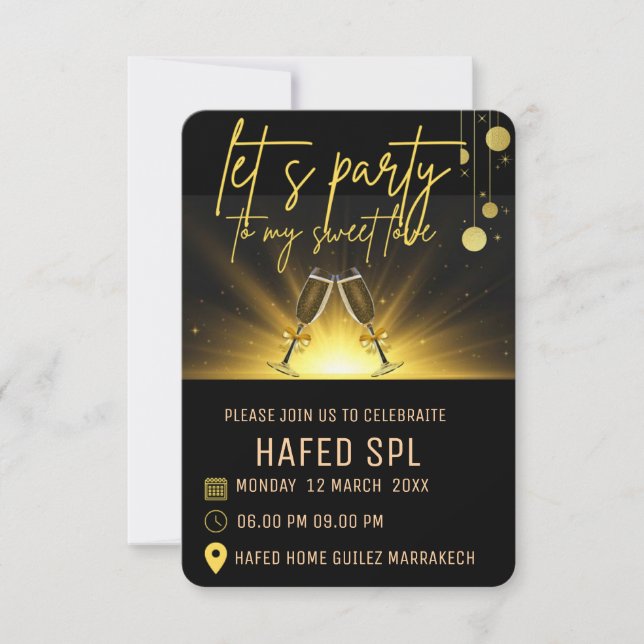 Neon Guld Ljus Digital Fest e-inbjudan Mall, B Inbjudningar (Framsida)