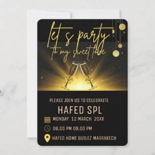 Neon Guld Ljus Digital Fest e-inladningsmall, B Tack Kort