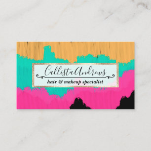 Neon Guld Rosa Teal Brushstroke Färg Blocks Visitkort