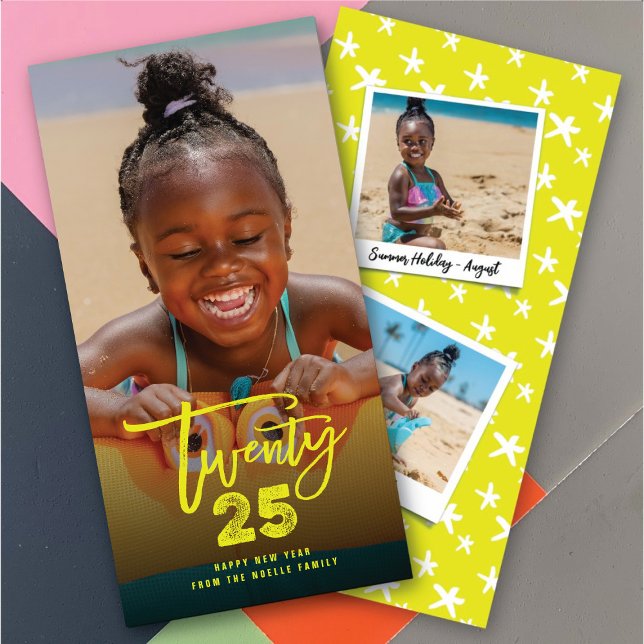 Neon Gult 2025 Brushed Mix Typography, nyår Julkort (Neon Yellow 2025 Brushed Mix Typography New Year Holiday Card @ fat_fa_tin)