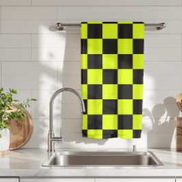 Neon Gult Black Checkerboard-Vintage Kökshandduk