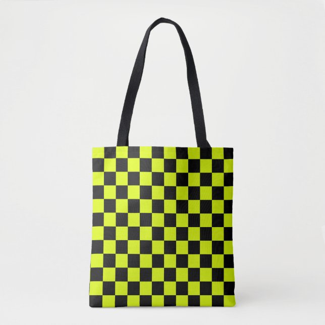 Neon Gult Black Checkerboard-Vintage Tygkasse (Framsida)