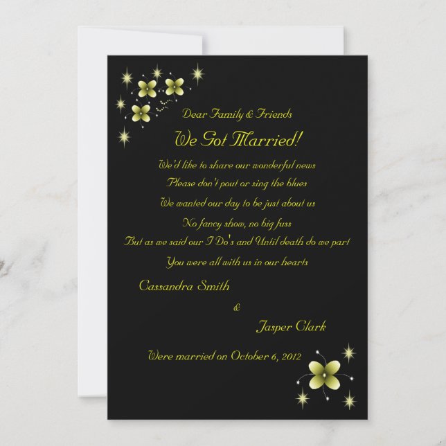 Neon Gult Flower Sparkles Elopement 2 Meddelande (Framsida)