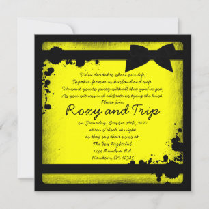 Neon gult grunge black ribbon bröllopsinbjudans inbjudningar