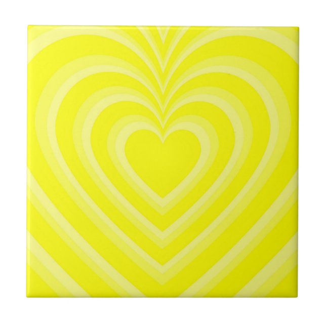 Neon Gult Hypnotic Heart Kärlek Mönster Kakelplatta (Framsidan)