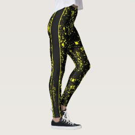 Neon Gult Paint Splatter Monogram Retro Leggings
