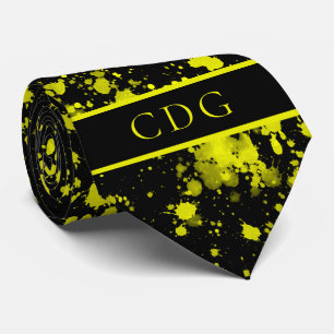 Neon Gult Paint Splatter Monogram Retro Slips