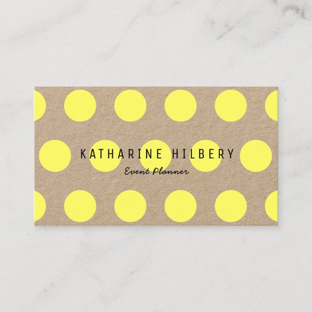 Neon Gult Polka dots Kraft Pappert Affärskort Visitkort (Framsida)