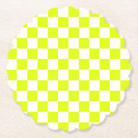 Neon Gult White Checkerboard-Vintage Underlägg Papper<br><div class="desc">Neon Gult och White Checkerboard | VINTAGE | Klassisk | TRENDIG | SNYGGT | MODE | Minimal</div>