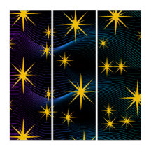 Neon Gyllene Stjärnor Kosmisk Våg Triptyk Väggkons
