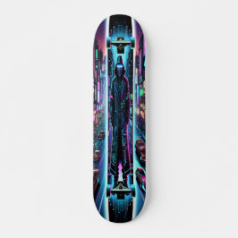 "Neon Hacker: Cyberpunk Cityscape Mini Skateboard Bräda 18,5 Cm