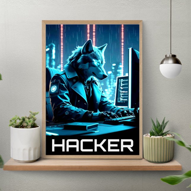 Neon Hacker Wolf Cyberpunk Style Poster (Skapare uppladdad)