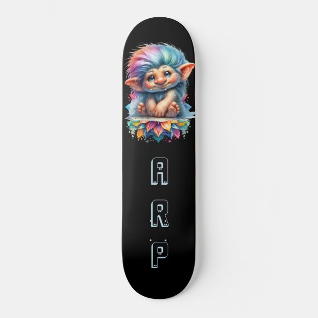 *~* Neon Hair Rainbow Troll AP89 Initial Mini Skateboard Bräda 18,5 Cm (Framsida)