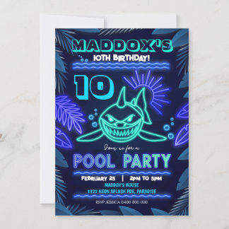 Neon haj poolparty inbjudan
