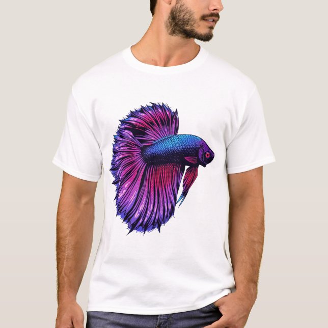 Neon Halftone Betta Fish Design T Shirt (Framsida)