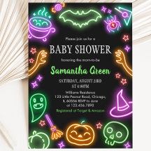 Neon Halloween Baby Shower-inbjudan