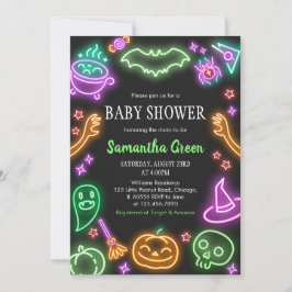 Neon Halloween Baby Shower Inbjudningar