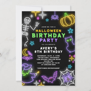 Neon Halloween Boys 8th Birthday Costume Party Inbjudningar