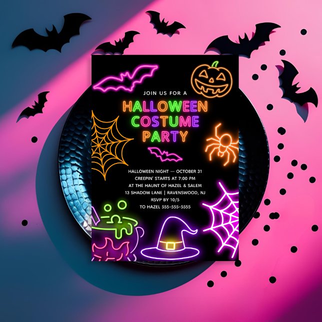 Neon Halloween Costume Party-inbjudan Inbjudningar (Skapare uppladdad)