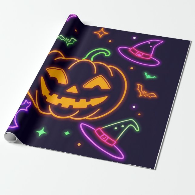 Neon Halloween fest Gift Wrap Presentpapper (Utrullad)