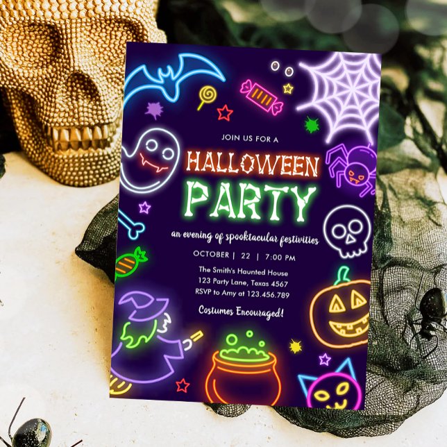 Neon Halloween fest glöd i Mörken Spooktacular Inbjudningar (Skapare uppladdad)